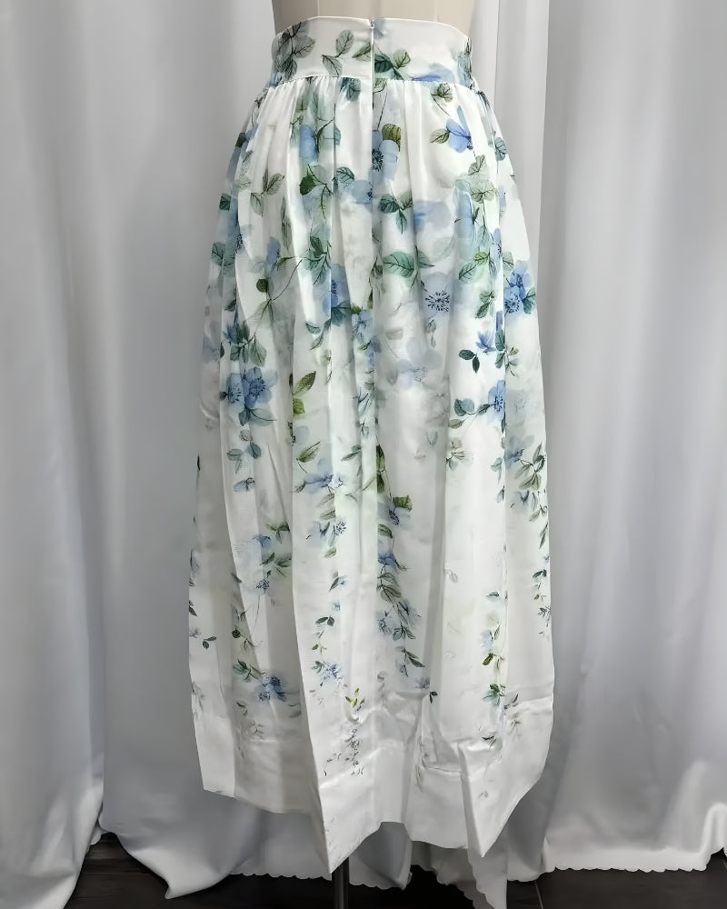Jupe mi-longue lin floral bohème été — vue 6