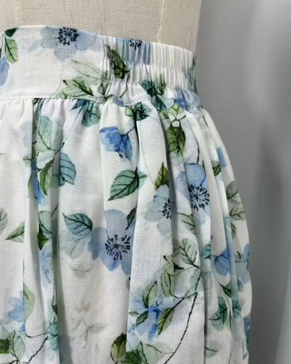 Jupe mi-longue lin floral bohème été — vue 4