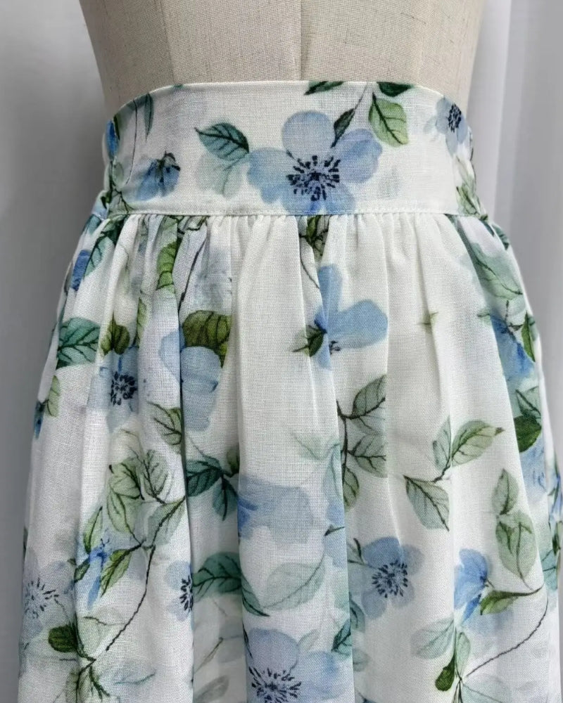 Jupe mi-longue lin floral bohème été — vue 3