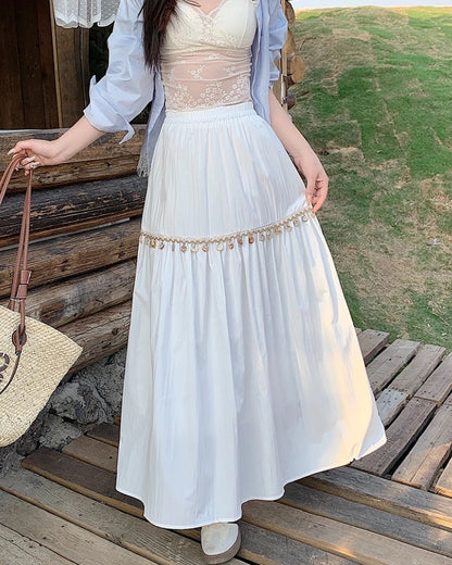Jupe plissée bohème taille haute coréenne — vue 6