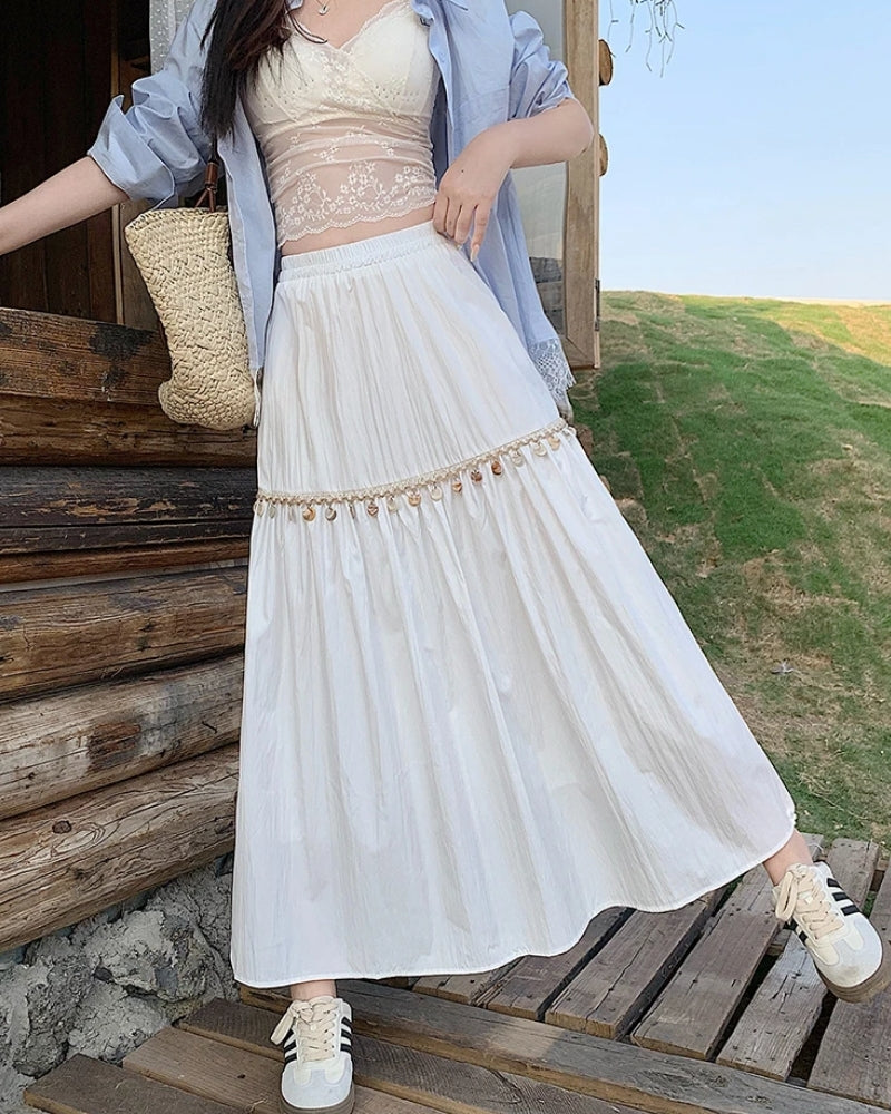 Jupe plissée bohème taille haute coréenne — vue 8