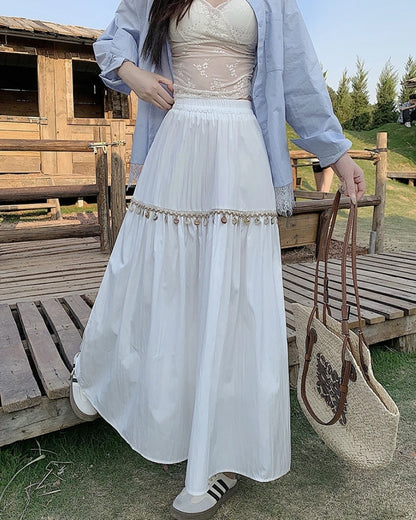 Jupe plissée bohème taille haute coréenne — vue 9