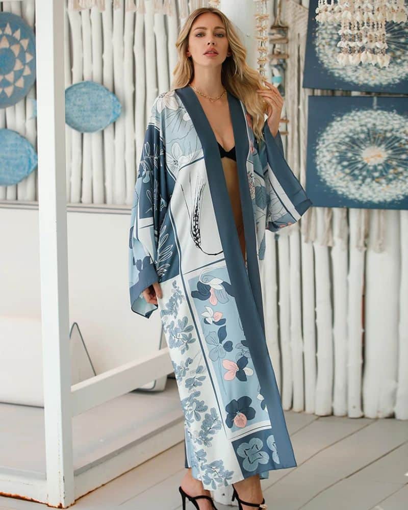 Kimono femme doux avec motif floral — BOHERIS