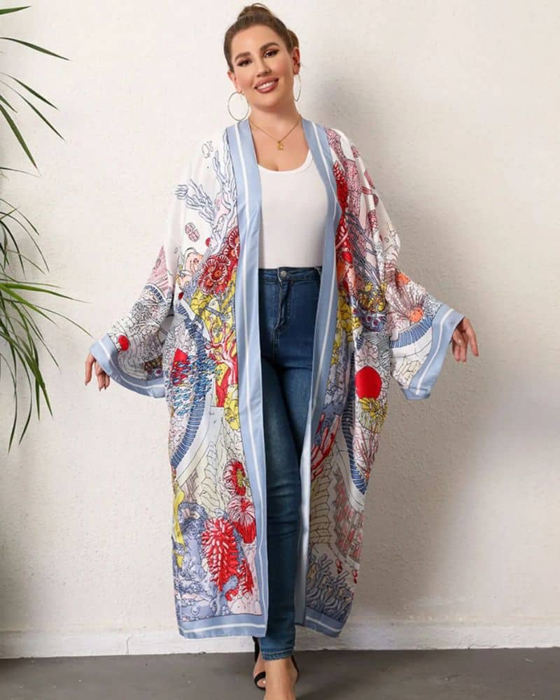 Kimono femme avec fresque marine en couleurs — BOHERIS