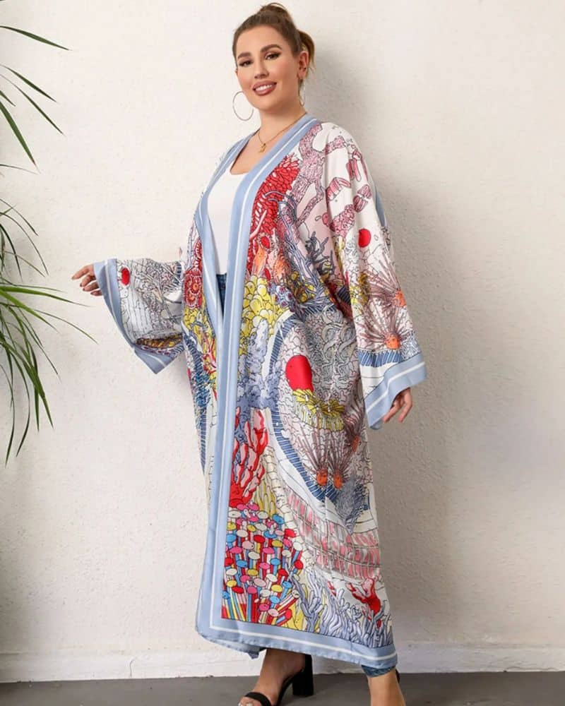 Kimono femme avec fresque marine en couleurs — vue 2