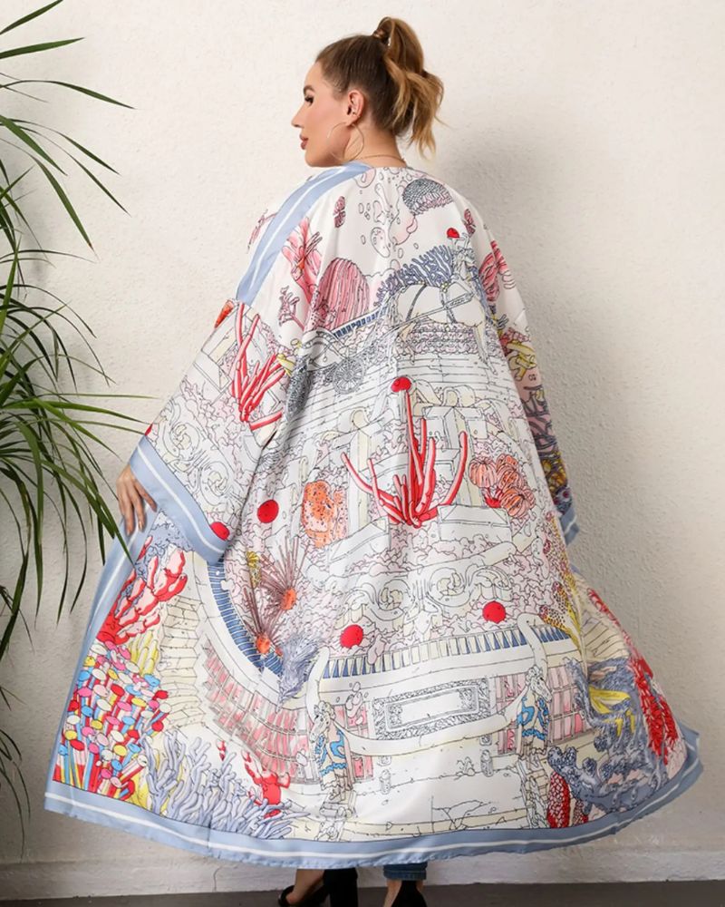 Kimono femme avec fresque marine en couleurs — vue 3