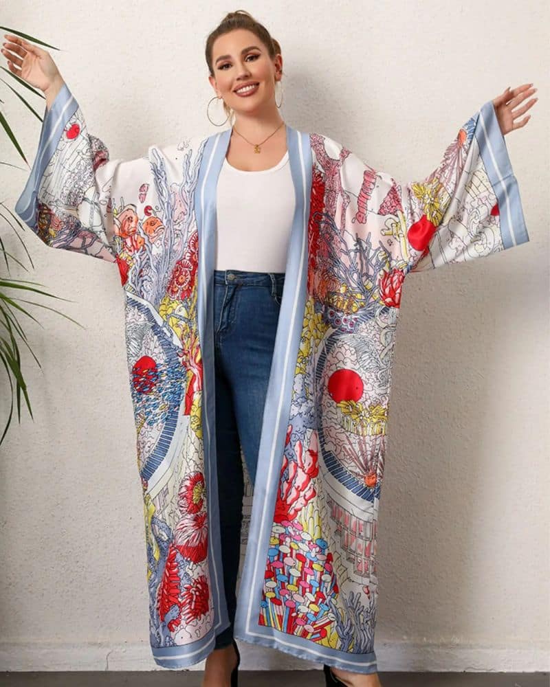 Kimono femme avec fresque marine en couleurs — vue 4