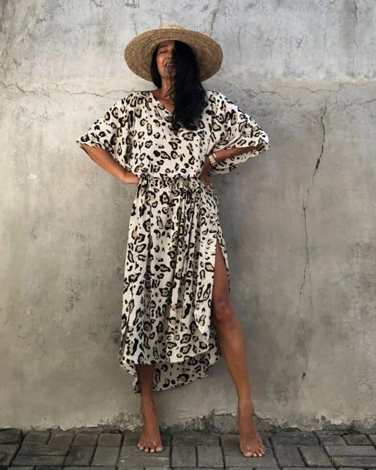 Kimono femme imprimé léopard beige — BOHERIS