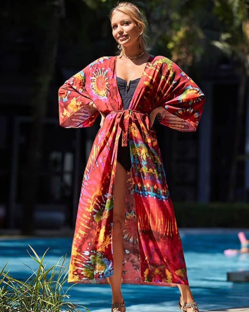 Kimono femme aux motifs exotiques vibrants — BOHERIS