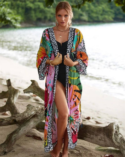 Kimono femme aux motifs tropicaux colorés — BOHERIS