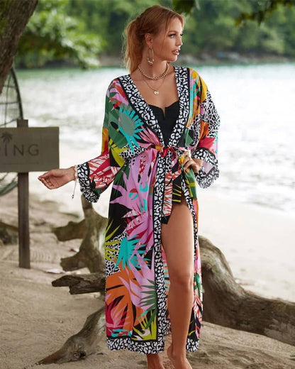 Kimono femme aux motifs tropicaux colorés — vue 4