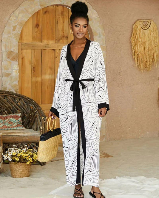 Kimono femme motifs zébrés noir et blanc — BOHERIS