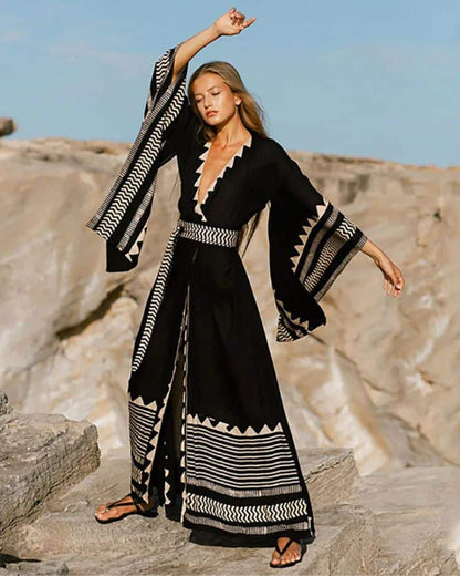 Kimono femme noir à motifs — vue 2