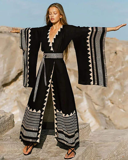 Kimono femme noir à motifs — vue 3