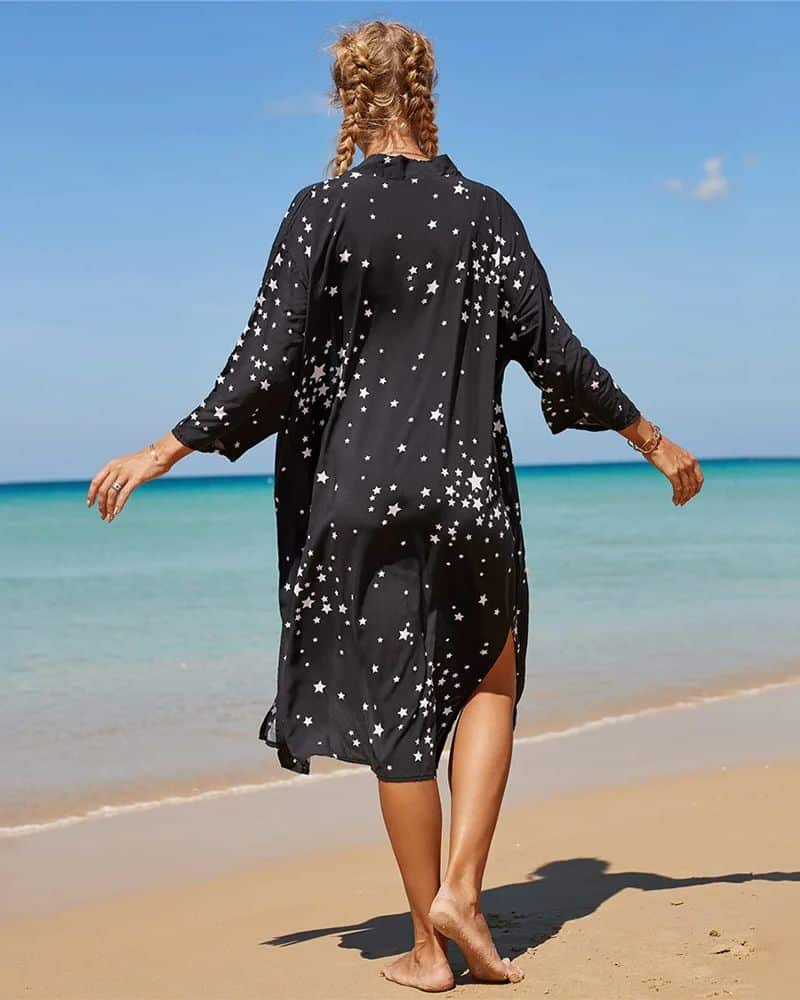 Kimono femme noir orné d’étoiles — vue 3