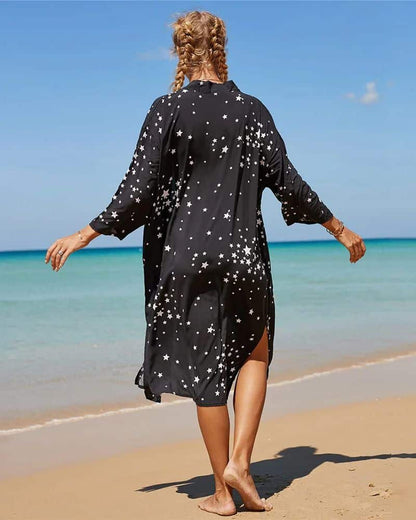 Kimono femme noir orné d’étoiles — vue 3
