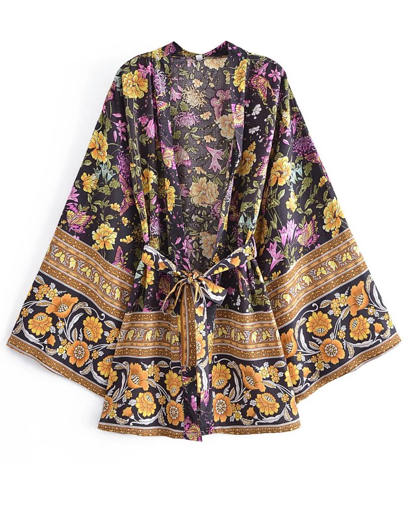 Kimono femme style bohème avec motifs floraux — vue 2