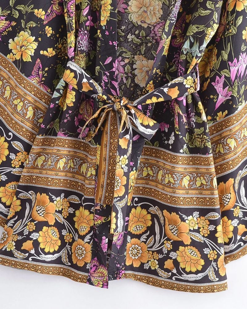 Kimono femme style bohème avec motifs floraux — vue 3