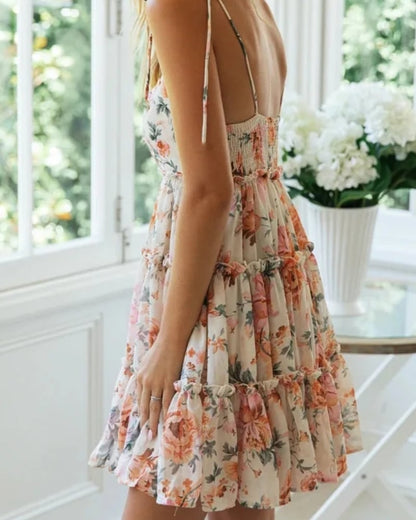 Mini robe dos nu bretelles spaghetti en mousseline bohème — vue 11