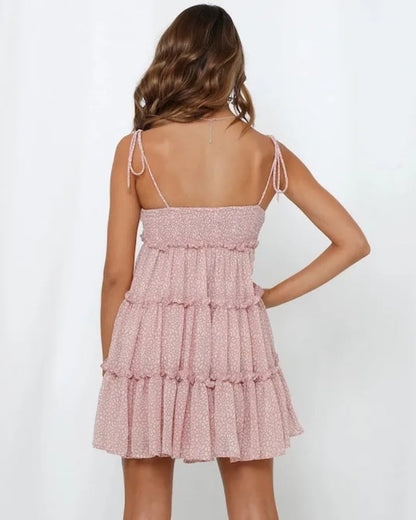 Mini robe dos nu bretelles spaghetti en mousseline bohème — vue 8