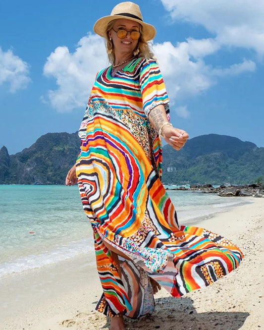 Paréo long multicolore aux motifs vibrants — BOHERIS