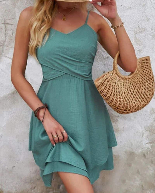 Robe bohème bleue avec épaules apparentes — BOHERIS