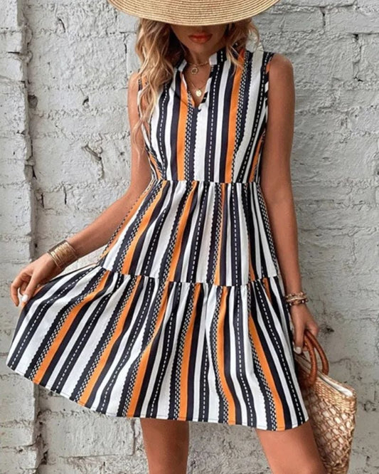 Robe bohème courte et estivale avec motifs rayés — BOHERIS
