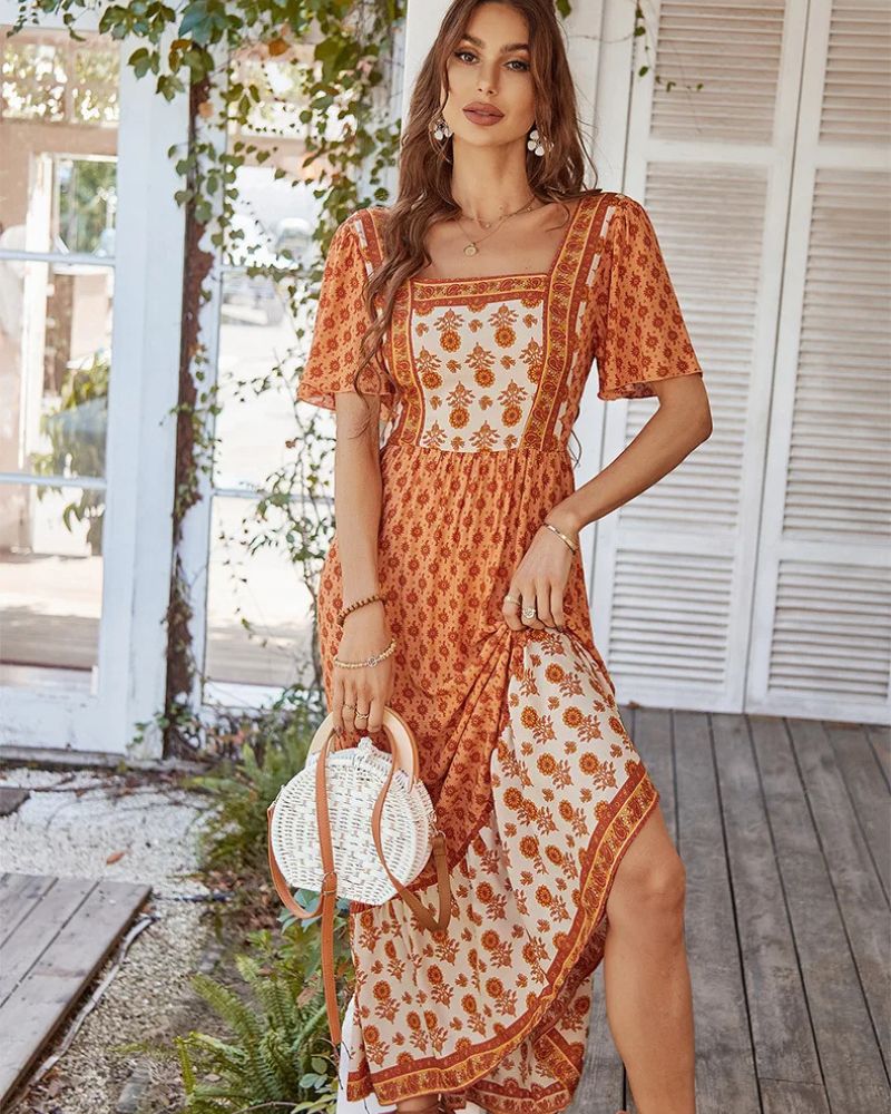 Robe bohème style rétro avec col carré — vue 2