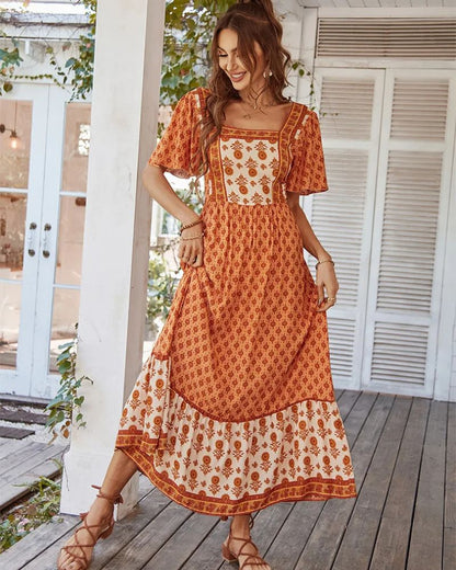 Robe bohème style rétro avec col carré — vue 3