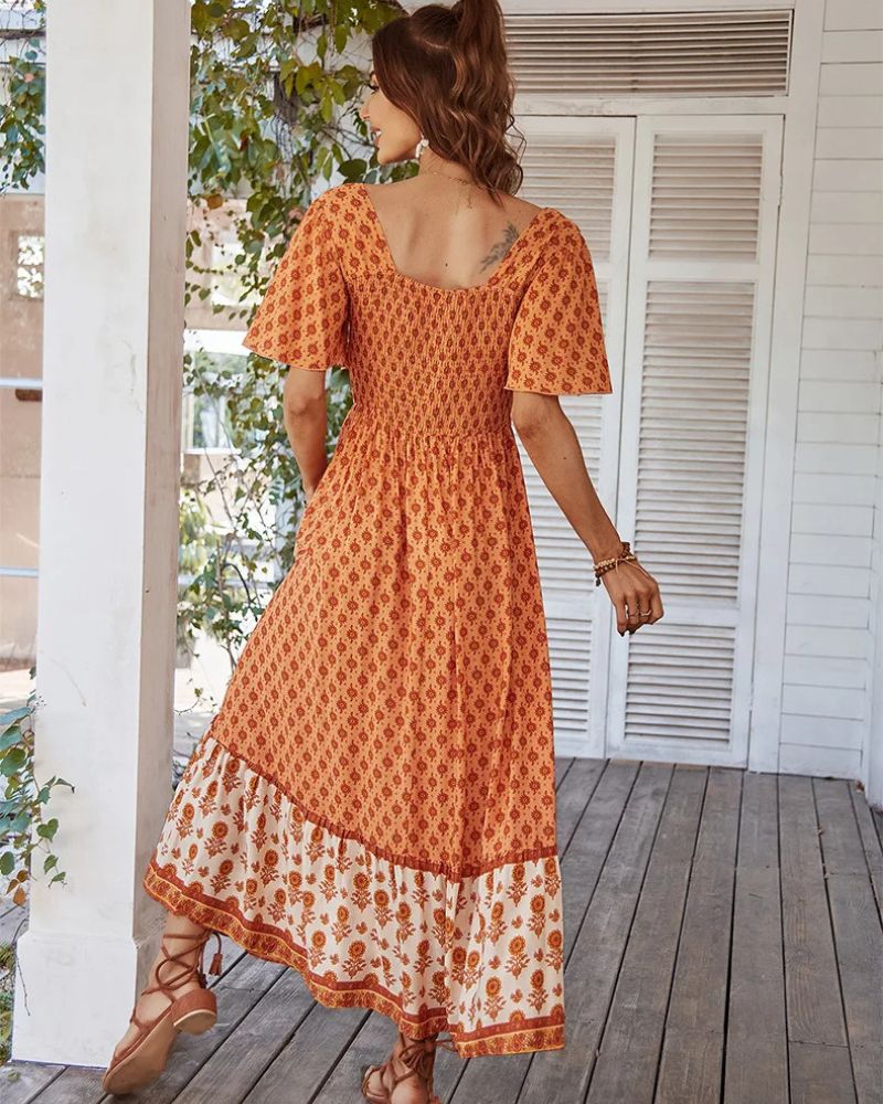 Robe bohème style rétro avec col carré — vue 4