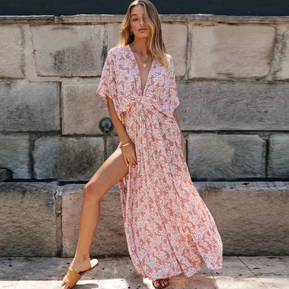 Robe bohème longue avec décolleté en v — BOHERIS