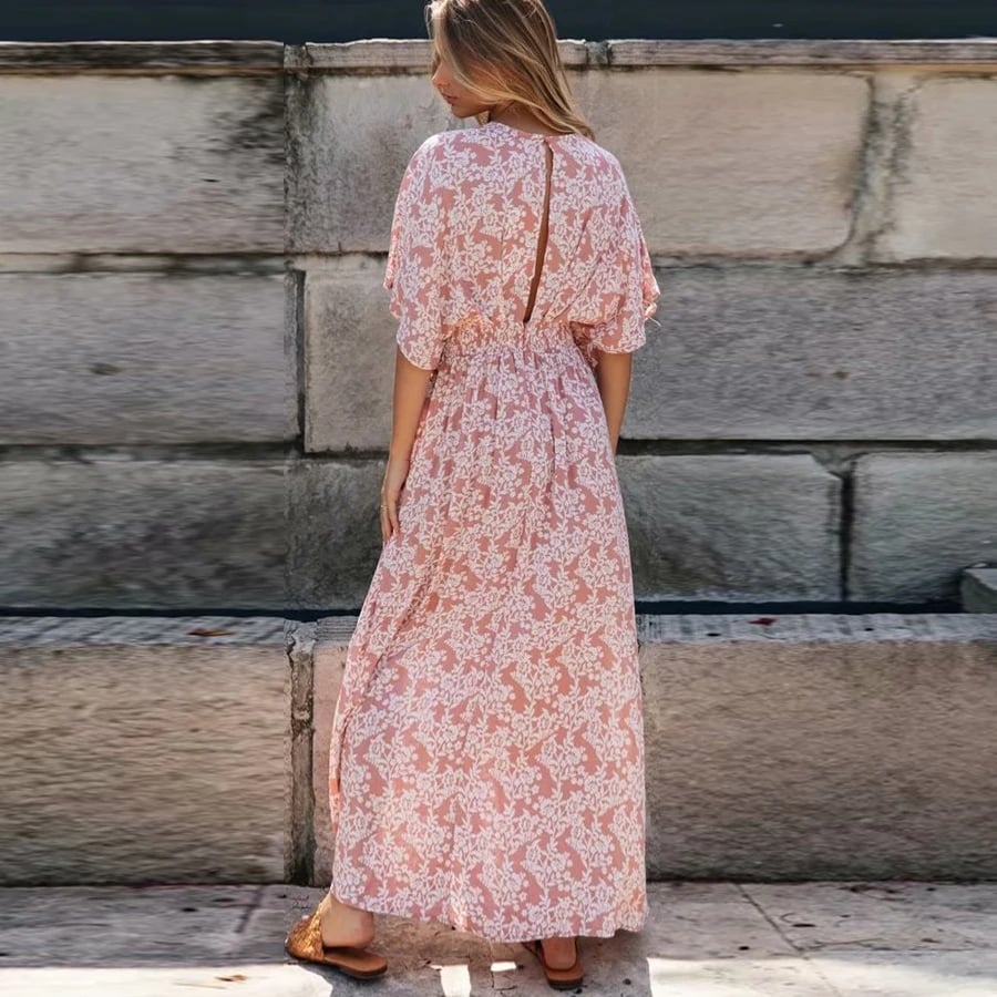 Robe bohème longue avec décolleté en v — vue 3