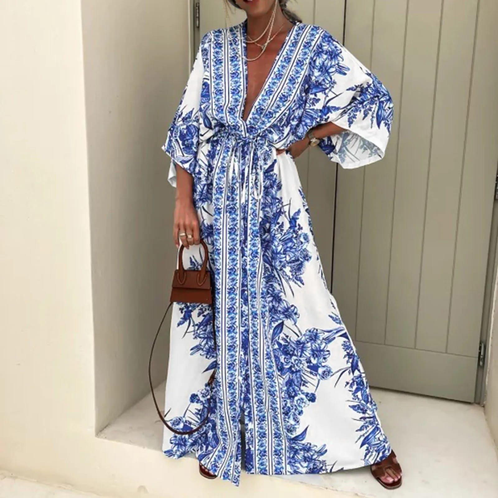 Robe kimono à manches longues avec ceinture — BOHERIS