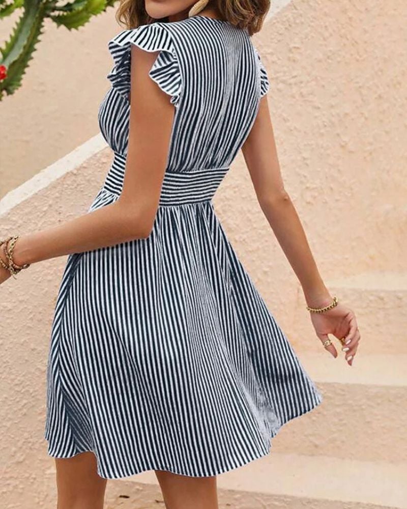 Robe bohème rayée et cintrée style décontracté — vue 2