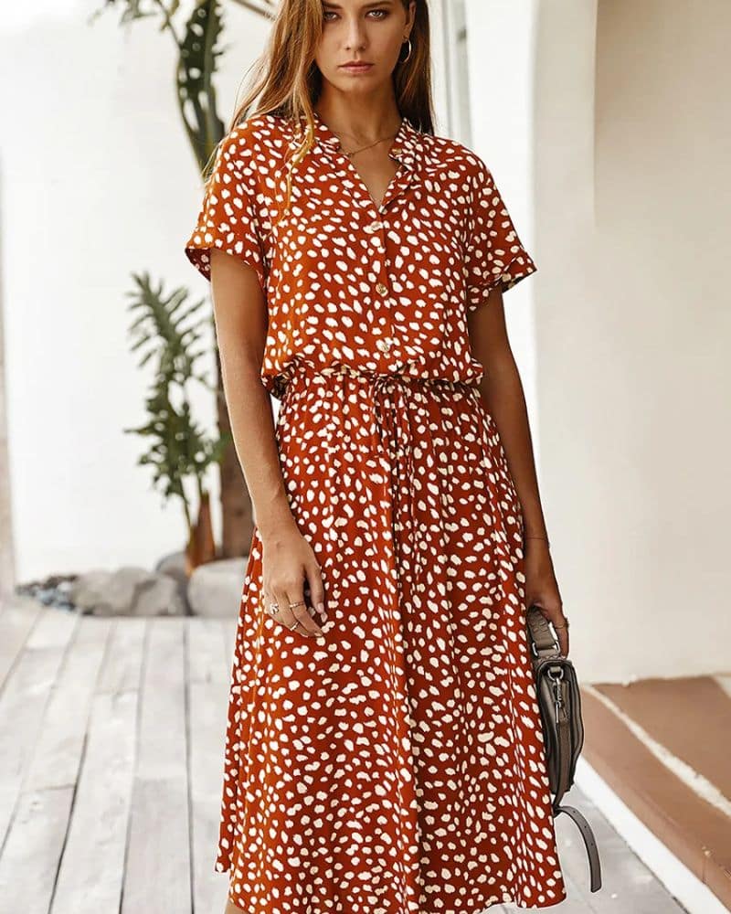 Robe bohème rouge avec imprimé à pois — vue 2
