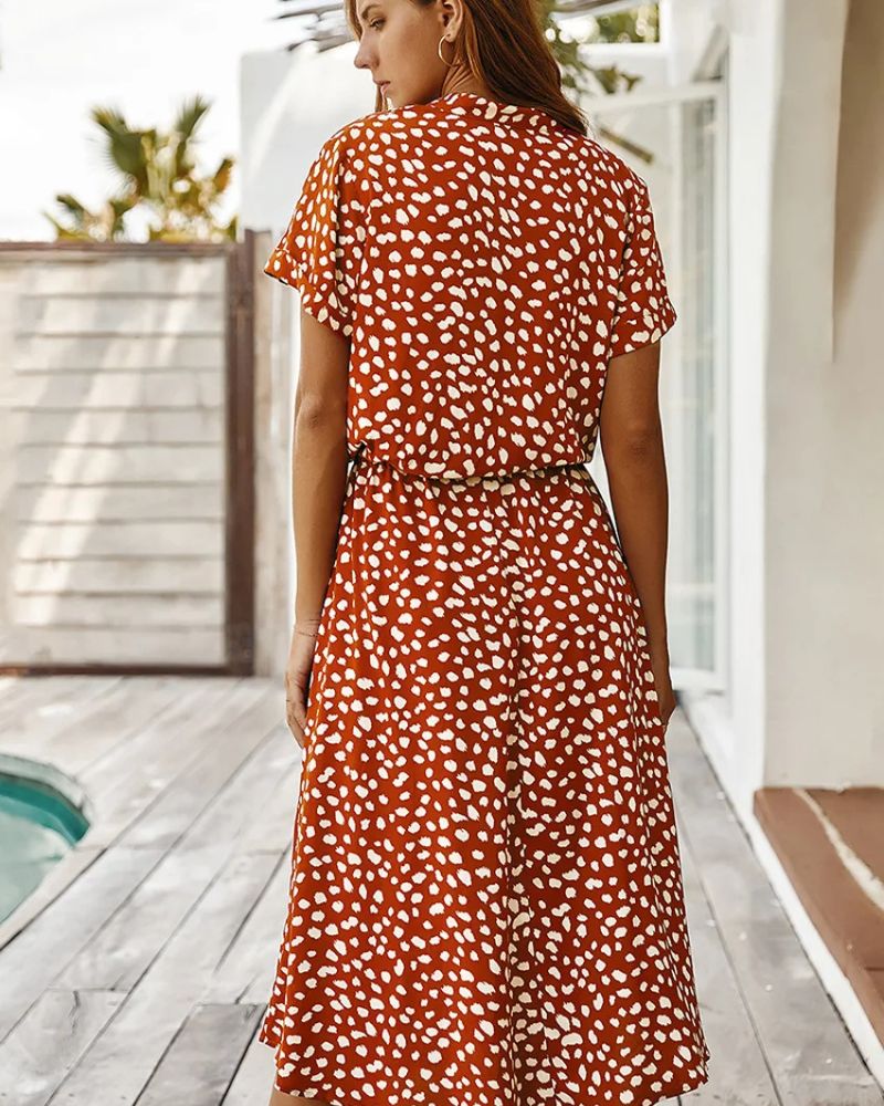 Robe bohème rouge avec imprimé à pois — vue 3