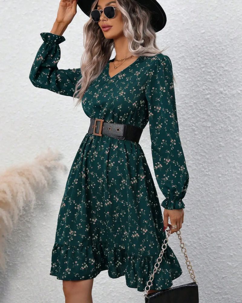 Robe bohème verte et courte à manches longues — vue 2