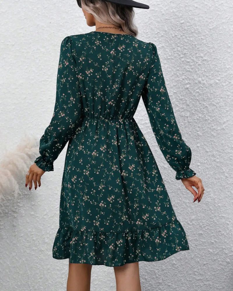 Robe bohème verte et courte à manches longues — vue 3