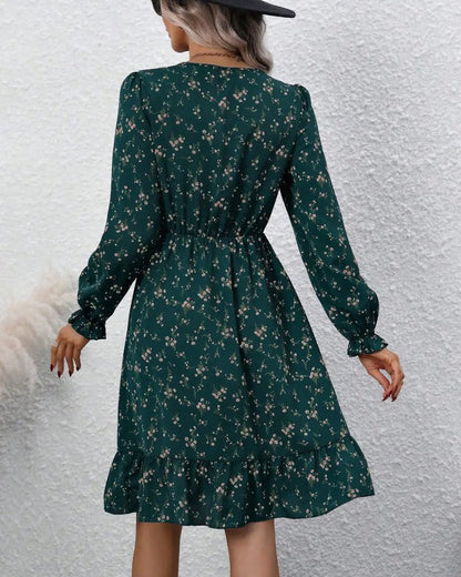 Robe bohème verte et courte à manches longues — vue 3