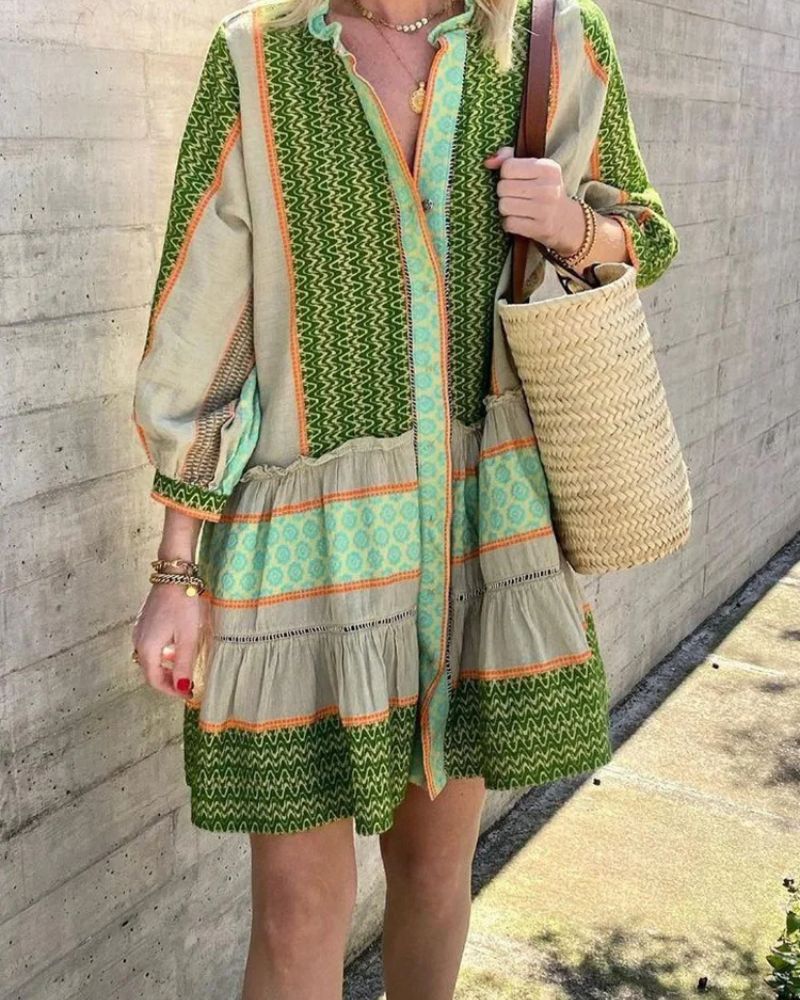 Robe bohème verte et courte style rétro — vue 2