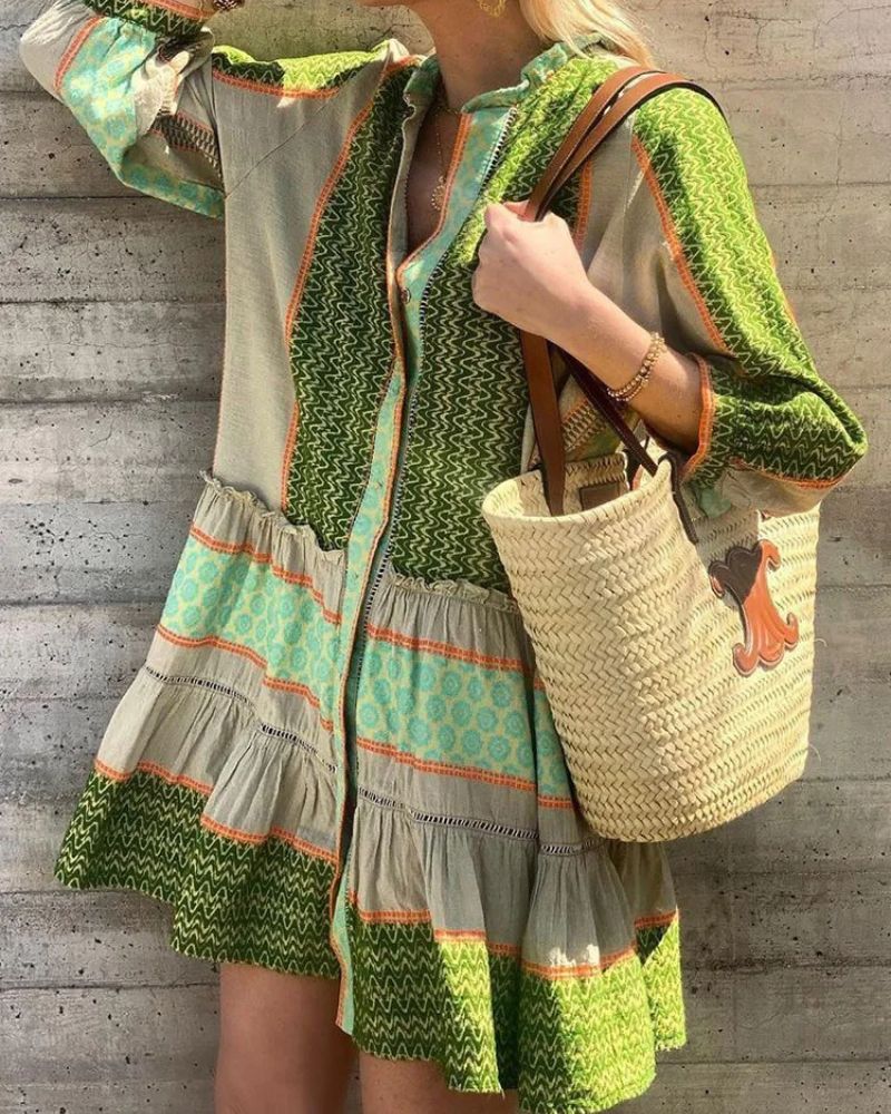 Robe bohème verte et courte style rétro — vue 3