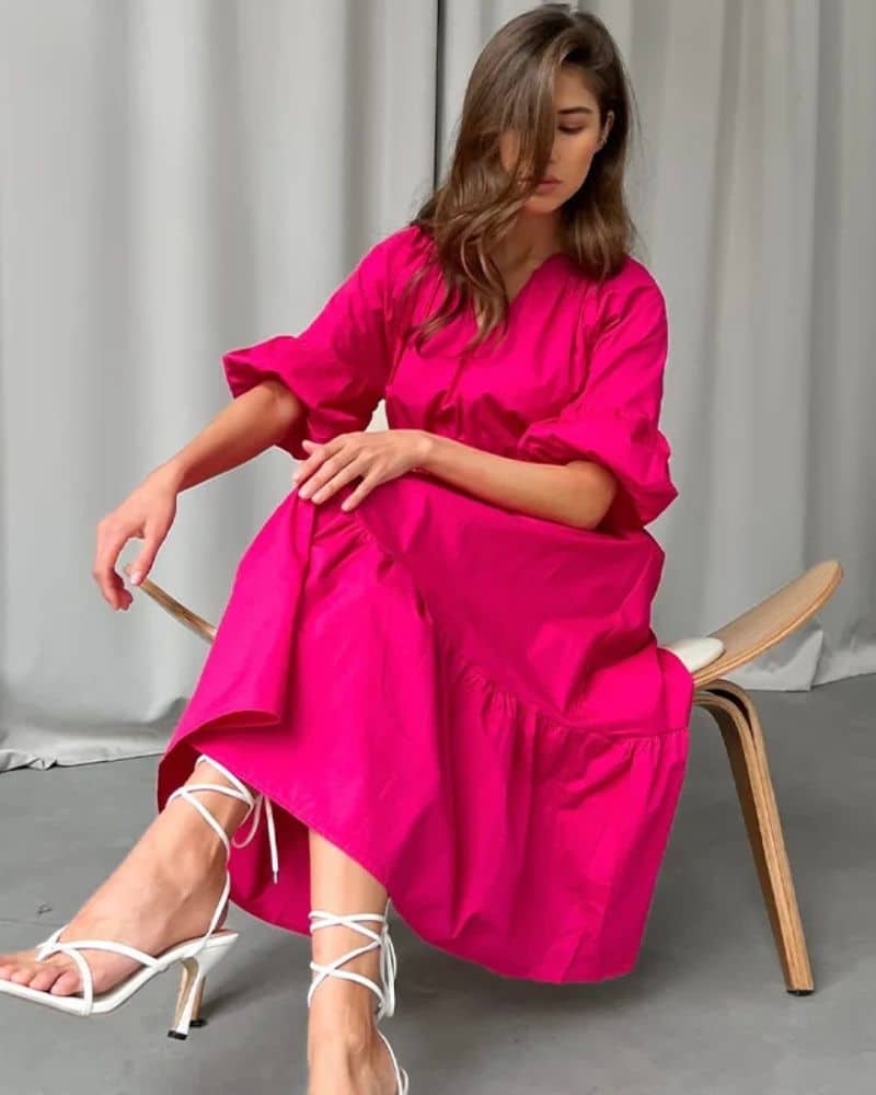 Robe bohème vivante en rose éclatant — BOHERIS