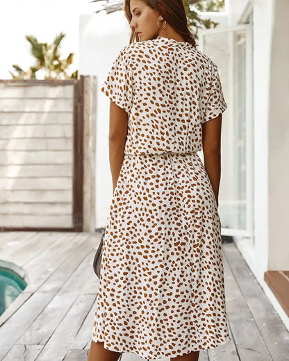 Robe champêtre beige et longue avec imprimé à pois — vue 3
