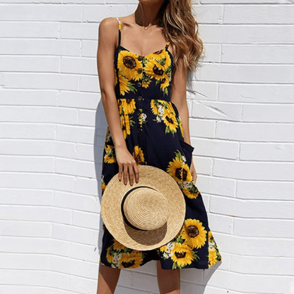 Robe champêtre bleu marine avec imprimé de tournesol — vue 2