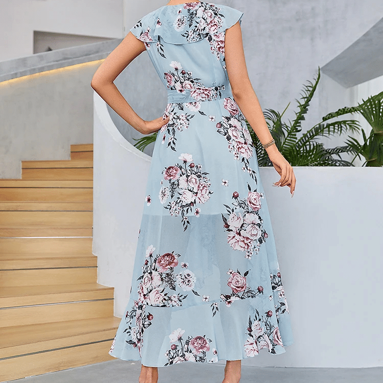 Robe champêtre bleue sans manches et sophistiquée — vue 3