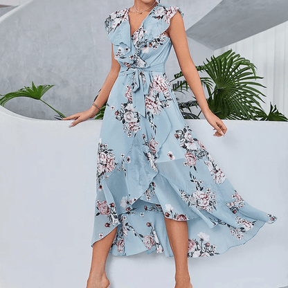 Robe champêtre bleue sans manches et sophistiquée — vue 5