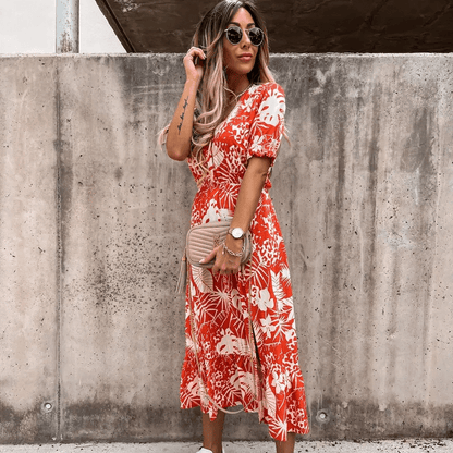 Robe champêtre avec boutons et fente latérale — BOHERIS