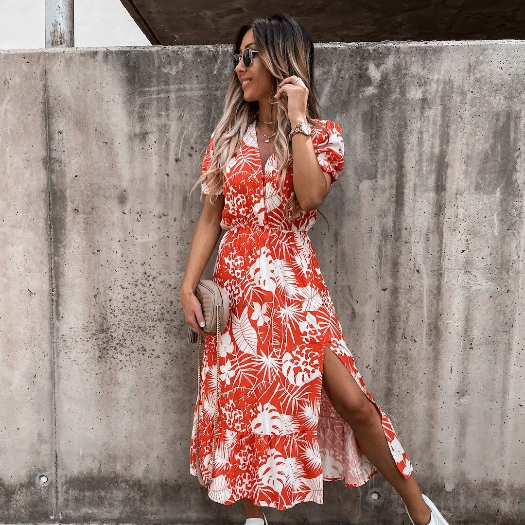 Robe champêtre avec boutons et fente latérale — vue 2