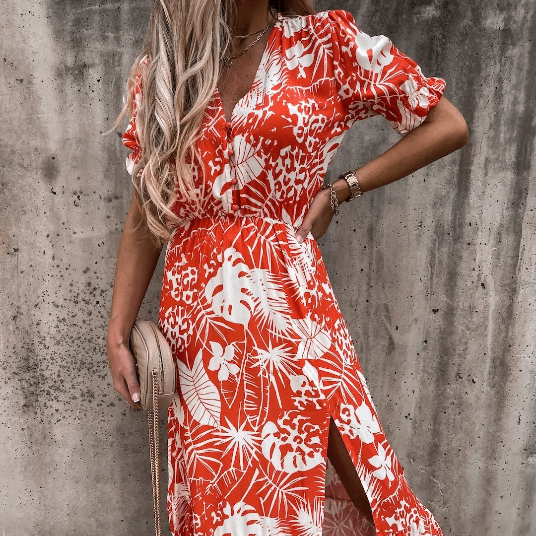 Robe champêtre avec boutons et fente latérale — vue 3