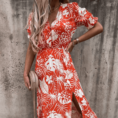 Robe champêtre avec boutons et fente latérale — vue 3